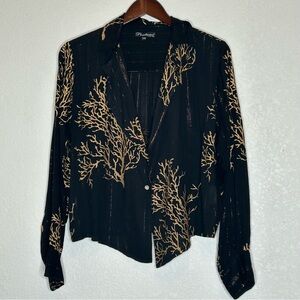 Positano by Jean Paul Long Sleeve Black/Gold Print Blouse Sz S/M